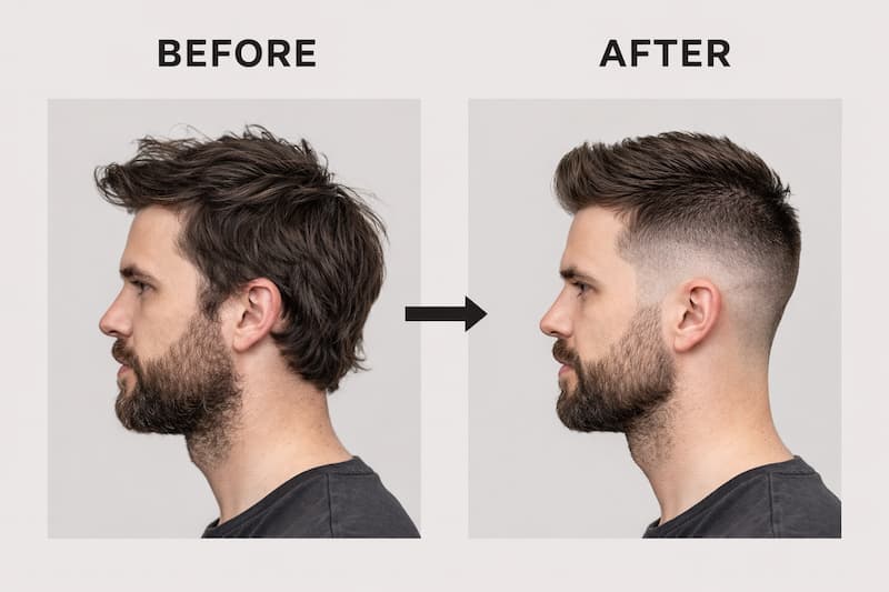 Collage minimal de antes y después de un corte